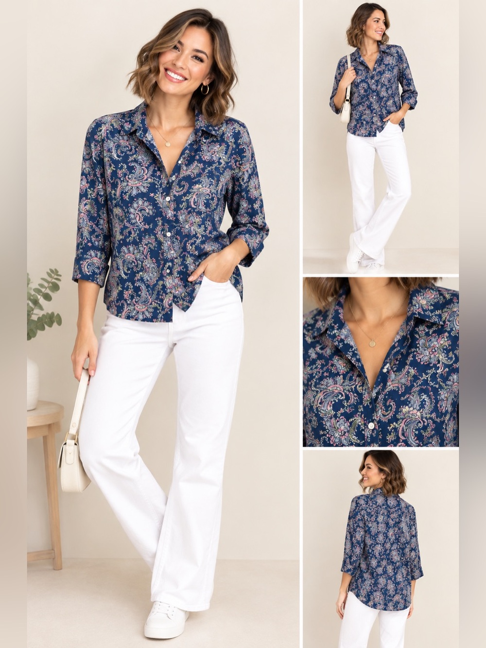 Lauren Ralph Lauren Blue Paisley Button Top